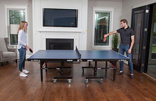 JOOLA Inside Professional MDF Indoor Ping Pong Table with Quick Clamp Table Tennis Net and Post Set - 10 Minute Easy Assembly - Tournament Quality - Foldable with Single Player Playback Mode - color: 25mm Blue
