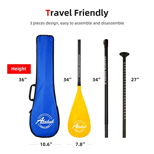 Abahub Carbon Fiber SUP Paddles, 1 x 3 Section Adjustable 67" - 86" Carbon Fiber Shaft, Lightweight Stand-up Paddle Oars for Paddleboards, with a Carrying Bag - color: Carbon Fiber Shaft & Yellow Wave Print Plastic Blad