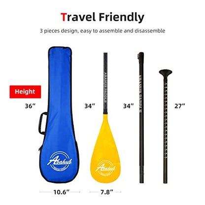 Abahub Carbon Fiber SUP Paddles, 1 x 3 Section Adjustable 67" - 86" Carbon Fiber Shaft, Lightweight Stand-up Paddle Oars for Paddleboards, with a Carrying Bag - color: Carbon Fiber Shaft & Yellow Wave Print Plastic Blad
