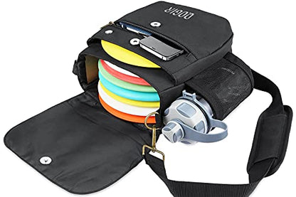 QOGIR Lightweight Disc Golf Bag: Durable Disc Golf Bag with 8+ Disc Capacity, Introductory Discs Golf Bag, Holds Water Bottle and Accessories, Great for Beginners - color: Black