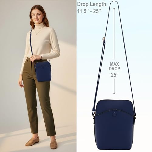 Solene Small Crossbody Bag with Gold Hardware, Mini Shoulder Purse with Adjustable Strap - color: Navy