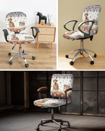 Savannan Office Chair Cover, Welcome to Fall Black Plaid Protective Stretch Elastic Universal Cover for Desk Task Chair,Computer Rotating Chair 1 Pcs Grape Wildflowers Scarecrows