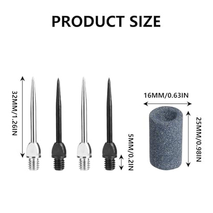 Cosmos 12 Pcs Steel Dart Tips with 2 Dart Sharpener, Dart Metal Tip Converter Points 2BA Thread Dart Replacement Tips Dart Sharpening Sand Stones Darts Needle Accessories - color: Black/Silver