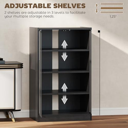 21" Storage Cabinet with Tempered Glass Doors, Floor Storage Cabinets with Adjustable Shelves, Storage Locker with Cable Management Holes for Living Rooms & Media Equipment, Distressed Black