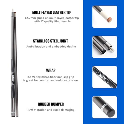GSE Games & Sports Expert 58" 2-Piece Fiberglass Graphite Composite Billiard Pool Cue Sticks (Several Colors Available, Weight from 18oz, 19oz, 20oz, 21oz) - color: Grey, style: set of 4