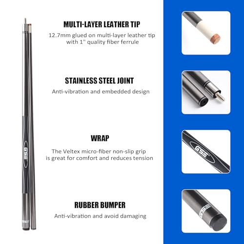 GSE Games & Sports Expert 58" 2-Piece Fiberglass Graphite Composite Billiard Pool Cue Sticks (Several Colors Available, Weight from 18oz, 19oz, 20oz, 21oz) - color: Grey, style: 21oz