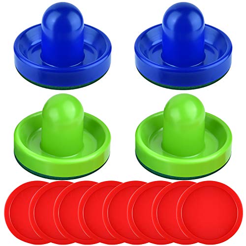 Coopay Air Hockey Pushers and Pucks, Air Hockey Paddles, Goal Handles Paddles Replacement Accessories for Game Tables (4 Striker, 8 Red Puck Pack) - color: Blue and Green