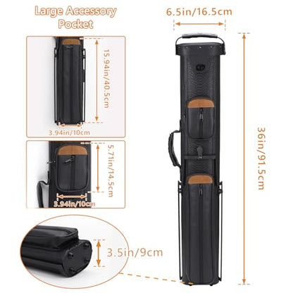 2x4 Pool Cue Case, Hard Pool Cue Case, Billiard Cue Case with Stand, Billiards Accessories Holds 2 Cue Butt and 4 Cue Shafts - color: Black+brown