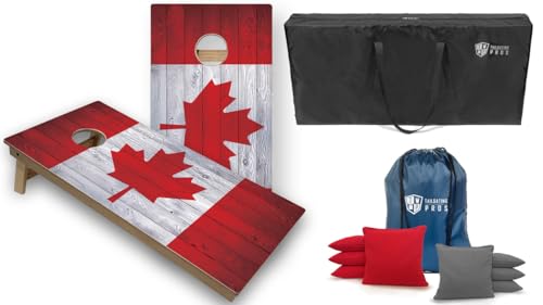 Tournament Grade Tailgating Pros Regulation Cornhole Boards Flag Set - Includes 8 Bean Bags, Carrying Cases, and 4'x2' Corn Hole Toss Game - color: Canada Flag