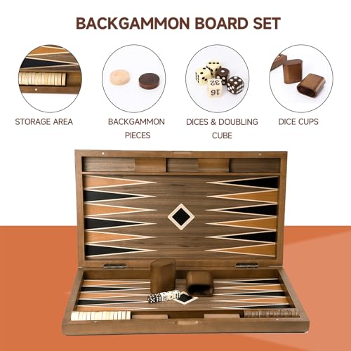GSE Games & Sports Expert Premium Wooden Folding Inlay Backgammon Board Set, Classic Traditional Strategy Board Games (Star- 21 Inches) - color: Wood-star, size: Large
