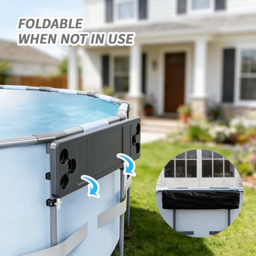 Poolside Bar, 47.2"×11.8" Poolside Bar Table with 6 Cup Holders, Folding Above Ground Pool Bar, Portable Swim Up Bar, Frame Above Ground Round Swimming Pools Accessories(Includes Storage Bag) - color: Dark Gray Pool Bar