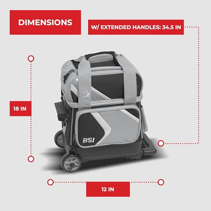 BSI Dash Roller Bowling Bag with Smooth Rolling Wheels, Padded Ball Compartment, Retractable Locking Handle, & Shoe Pocket - color: Black/Gray/White, style: Single