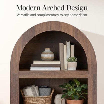 Best Choice Products 72" Tall Narrow Arched Pantry Cabinet w/Reeded Door, 4-Tier Bookshelf, Armoire, Hutch, Bookcase, Storage Cabinet w/Adjustable Shelves, for Dining Room and Livingroom - Walnut - color: Narrow - Walnut