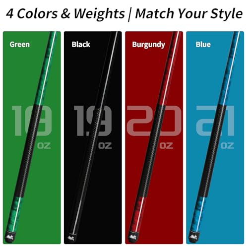 AKLOT Pool Cue Set of 4: 58'' Canadian Maple Billiard Cue Set (18-21oz) W/ 13mm Leather Tip, Wood Finish & 3D Anti-Slip Grip, Complete Weight Kit Billiard Pool Sticks for Adults//Beginners/Pro