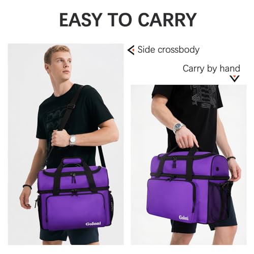 Goloni 2 Balls Bowling Bag with Ball Holder - Fits Bowling Shoes Up to Mens Size 16 and Accessories - color: Purple