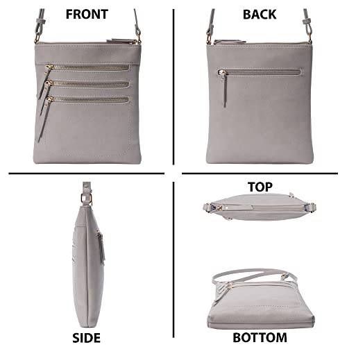 Solene Crossbody Bag Functional Multi Pocket Messenger Purse Top Zip Closure Shoulder Handbag With Adjustable Strap - color: Gray