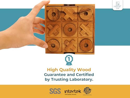 BSIRI Wooden Tic Tac Toe Game - Brain Teaser Puzzles for Adults Board Games and Unique Gifts, Coffee Table Decor Living Room Decor Modern Wood Decor (5.5 Inch)