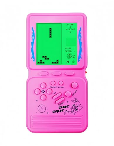Green Backlight Block Game Console Built-in 23 Building Brick Retro Games Electronic Cube Puzzle Kid's Birthday Outdoor/Indoor/Travel Leisure Entertainment (Pink) - color: Pink