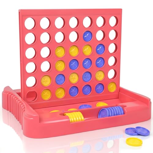 Pup Go 4 in a Row Game, Connect & Win Four in a Row Board Game, Portable 2-Player Strategy Games for Travel, Gift for Girl Age 3 4 5 6 7 8-12, Family Games Foldable Design with 6 Spare Discs Pink - color: Pink