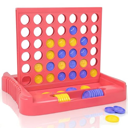 Pup Go 4 in a Row Game, Connect & Win Four in a Row Board Game, Portable 2-Player Strategy Games for Travel, Gift for Girl Age 3 4 5 6 7 8-12, Family Games Foldable Design with 6 Spare Discs Pink - color: Pink