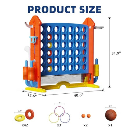 Giant Connect Game - Jumbo 4-to-Score Giant Set | 42 Jumbo Rings Row Board Game 4 Connect with Basketball Hoop, Perfect for Kids, Family and Party Floor Games
