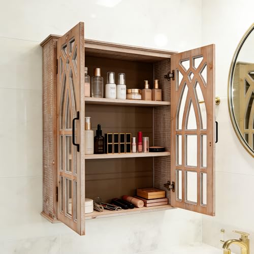 LKTART Solid Wood Wall Mounted Cabinet,Hanging Kitchen Storage Cabinet | Farmhouse Wall Mounted Wood Storage Cabinet;Window Pane Glass Door;Adjustable Shelves;Kitchen;Bathroom;Dining Room;Natural - color: Natural