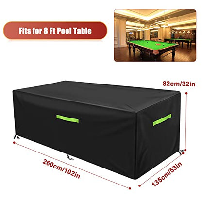 GEMITTO 7/8/9 ft Pool Table Cover, Waterproof Billiard Cover Polyester Fabric for Snooker Billiard Table (102x53x32in) Black