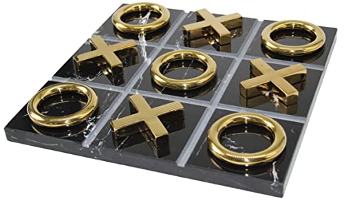 Marble Tic Tac Toe Game for Living Room Decor Centerpiece Black and Gold XO with Black Marble and Gold Color Stainless Steel Decorative Table Top X/O Board Coffee Table Décor - color: Black Marble