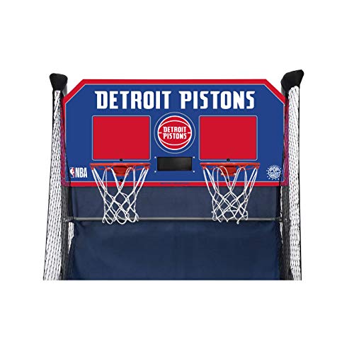Pop-A-Shot - Home Dual Shot Arcade Basketball Game with NBA Graphics l Sensor Scoring l 16 Game Modes l 7 Balls l Foldable Storage l for All NBA Fans - style: Detroit Pistons