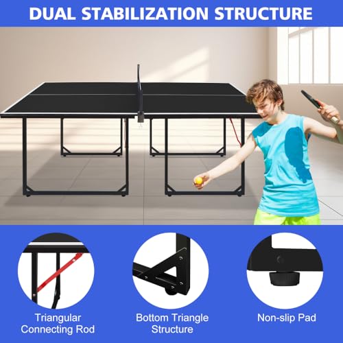 Foldable Table Tennis Table with Net and Paddles for Home Office Recreation Center Use