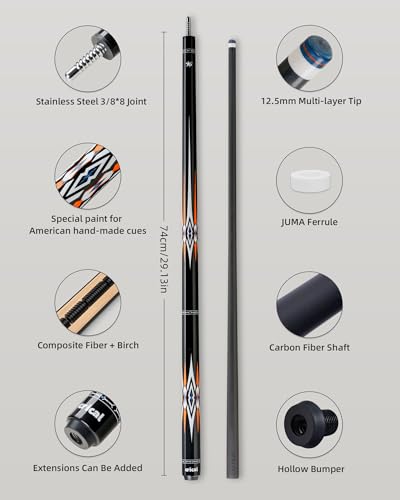 CRICAL Carbon Fiber Pool Cue Stick 58" Billiard Cue Sticks Professional Low Deflection Pool Sticks with 3/8 * 8 Pin Joint and 12.5mm Tip - color: 006-CLPro2