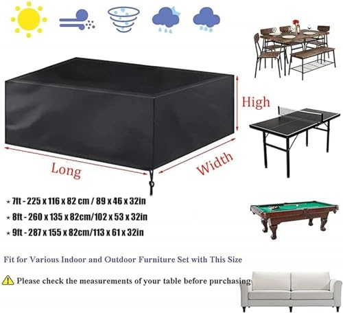 Billiard Pool Table Protective Cover 7ft/8ft/9ft Waterproof Dust Cover Sunscreen Full Protection Cover for Indoor&Outdoor Billiard Snooker Table
