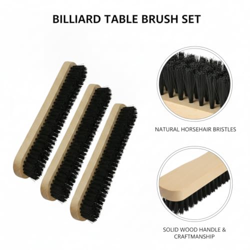 Billiard Table Brush Set, Natural Horsehair Bristles with Wood Handle for Pool Table Felt, 2-Pack - size: 14.96 x 3.54 x 1.77 in