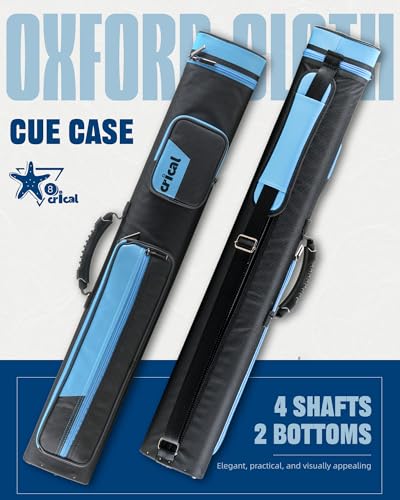 CRICAL Pool Cue Case 2x4 Hard Pool Stick Case Holds 2 Butts and 4 Shafts for Adults Billiard Cue Case with Soft Shoulder Straps - color: upgrade-blue