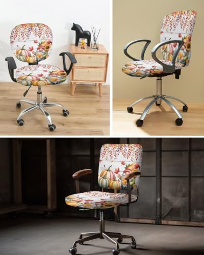 Savannan Office Chair Cover, Thanksgiving Pumpkin Gnome Sunflower Protective Stretch Elastic Universal Cover for Desk Task Chair,Computer Rotating Chair 1 Pcs Fall Maple Leaf Wood Board