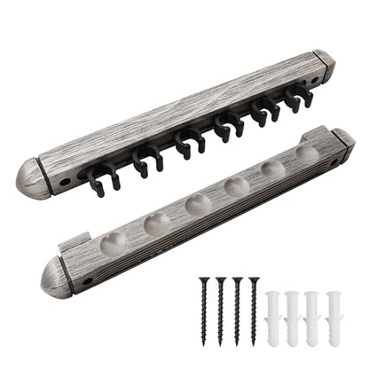 GSE Games & Sports Expert 2-Piece 6/8/12 Billiard Pool Cue Rack Wall Mounted Holders, Billiard Cue Sticks Wall Rack Set - style: 6 Cue - Brushed Grey