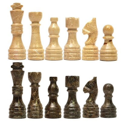 Handcrafted Premium Marble Chess Pieces Set – Elegant 32-Piece Replacement for 12-15 Inch Chess Boards Storage Box (Verona and Grey) - color: Verona and Grey