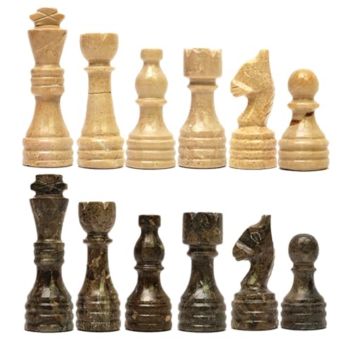Handcrafted Premium Marble Chess Pieces Set – Elegant 32-Piece Replacement for 12-15 Inch Chess Boards Storage Box (Verona and Grey) - color: Verona and Grey