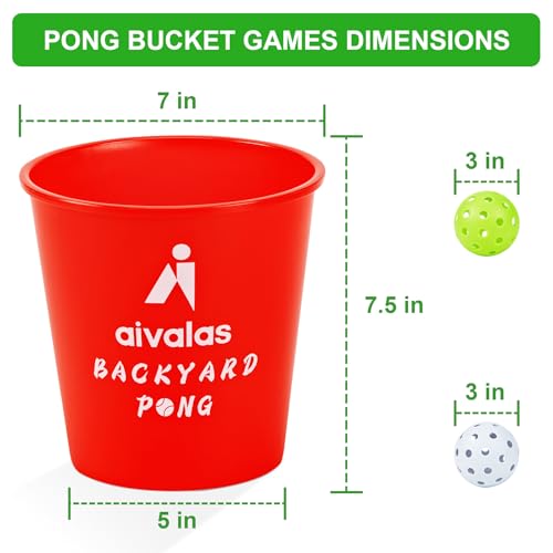 Aivalas Yard Pong Outdoor Games Glow Set in Dark, Giant Yard Pong Game for Adults and Family with 12 Buckets, 4 Balls and a Carrying Bag, Giant Pong for Beach, Camping, Lawn and Backyard - color: Red Glow in Dark