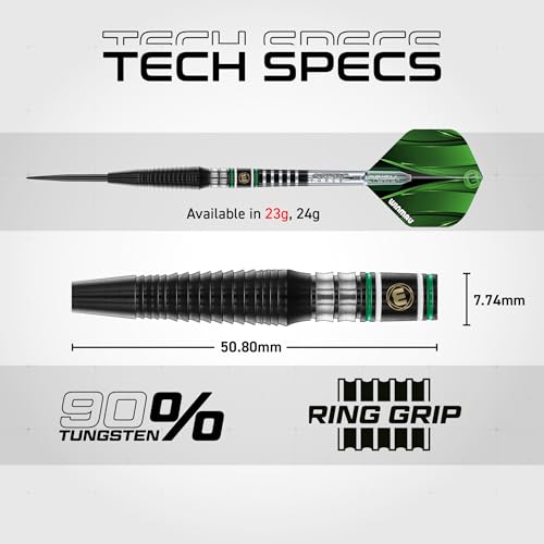 Winmau Sniper Black Professional Darts Set - 90% Tungsten Darts with Flights & Shafts - Match-Weighted Barrels for Steel Tip & Soft Tip Darts - Available in 18g to 24g Weights - size: 23G - Steel Tip