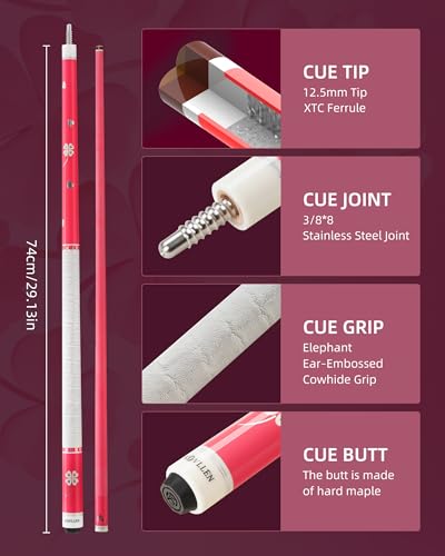 KONLLEN Pool Cue Stick Low Deflection Billiards Cue Stick Young Fashionable 58" Professional Pool Table Sticks Gifts for Adults -12.5mm Tip, 3/8 * 8Joint, Weight 19OZ - color: KL-Pink-Pro