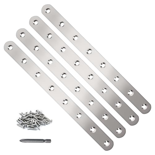 4 Pack Straight Brace,Flat Brace 9.7” x 0.75”,Stainless Steel Flat Metal Braces,Repair Bracket with Screws - size: 246mm/4 Pcs