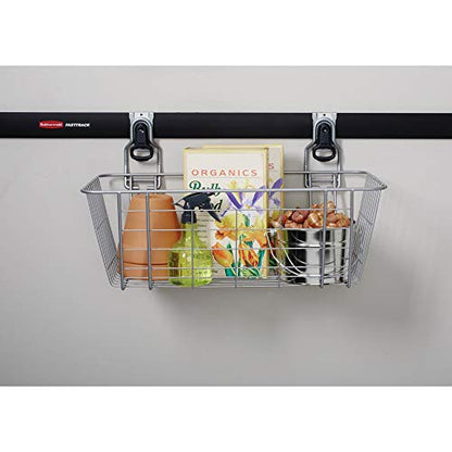 Rubbermaid Garage FastTrack Wire Mesh Basket Wall Mounted Storage System Holds up to 50 pounds Satin Nickel for Tool/Toy/Sports Equipment - style: Wire Mesh Basket
