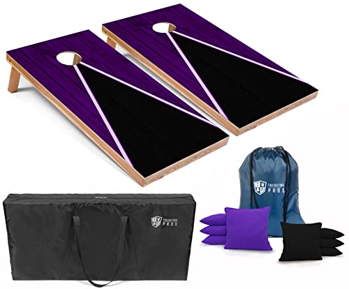 Tailgating Pros Lightweight Cornhole Game - 4'x2' Multicolor Pyramid Boards- Carrying Case & Set of 8 Corn Filled Bags - color: Purple/Black Pyramid