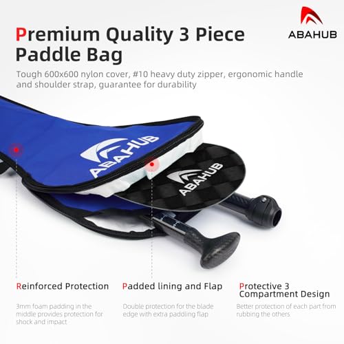 Abahub Carbon Fiber SUP Paddles, 1 x 3 Section Adjustable 67" - 86" Carbon Fiber Shaft, Lightweight Stand-up Paddle Oars for Paddleboards, with a Carrying Bag - color: Carbon Square Print