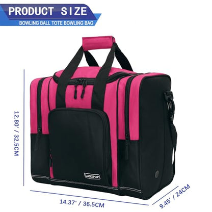 LARIPOP Bowling Ball Bag, Single Bowling Tote with Padded Ball Holder, Ventilated Shoe Pocket & Adjustable Shoulder Strap for Adult Bowlers Men Women - color: Black+Rose Red