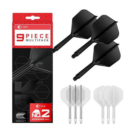 Target Darts K-Flex Integrated Dart Flights and Shafts, Kflex 9 Pack Bundle, Multipack - K Flex 3 Colours | Black, White, Clear, Red, Green, Blue, Pink, Orange, Yellow | Short, Intermediate, Medium - color: Black, White & Clear, size: Intermediate Stem (2