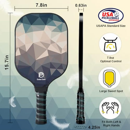 Dulce DOM Pickleball Paddles Set of 2/4 - USAPA Approved, 4 Indoor Outdoor Pickleball Balls, Fiberglass Surface Paddle Racket with Cover Bag, Ideal Training Equipment Gift for Men & Women - color: Brown*2