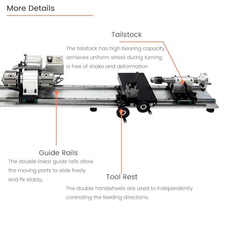 110V Pool Cue Repair Lathe 550W Brushless, 200-6500RPM Variable Speed, 1.3" Spindle Hole MT2 Taper, Double Track Chuck for Billiard Cue Tip Replacement & Slender Workpiece Processing