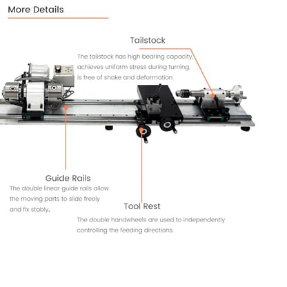 110V Pool Cue Repair Lathe 550W Brushless, 200-6500RPM Variable Speed, 1.3" Spindle Hole MT2 Taper, Double Track Chuck for Billiard Cue Tip Replacement & Slender Workpiece Processing